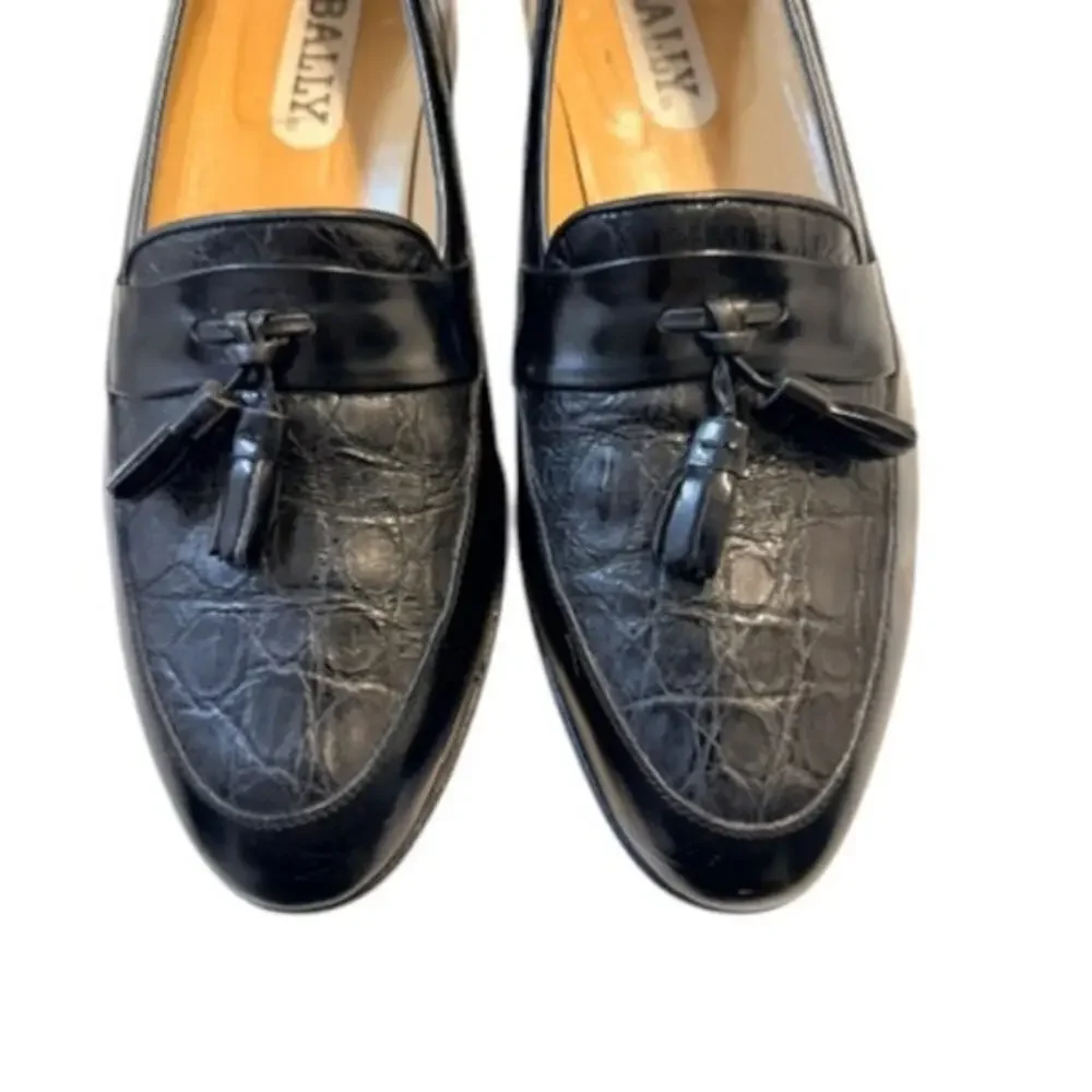Vintage Bally Lucio Genuine Crocodile Split Vamp Tassel Loafers 9.5D